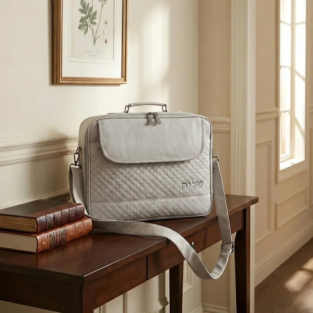 תיק טלית גדול עם חלוקה פנימית גוון אפור פיו מפואר
