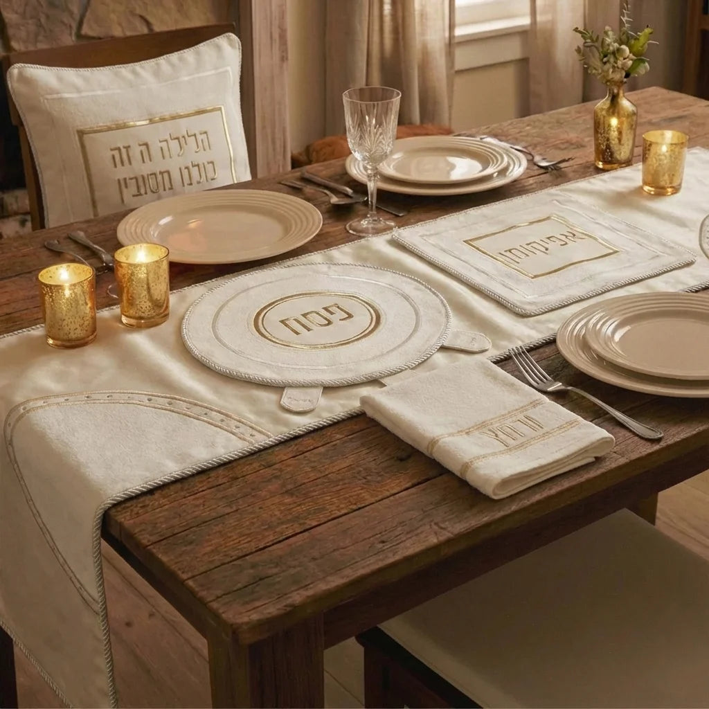 סט פסח מהודר דמוי עור 4 חלקים כיסוי פסח+אפיקומן+הסבה ומגבת