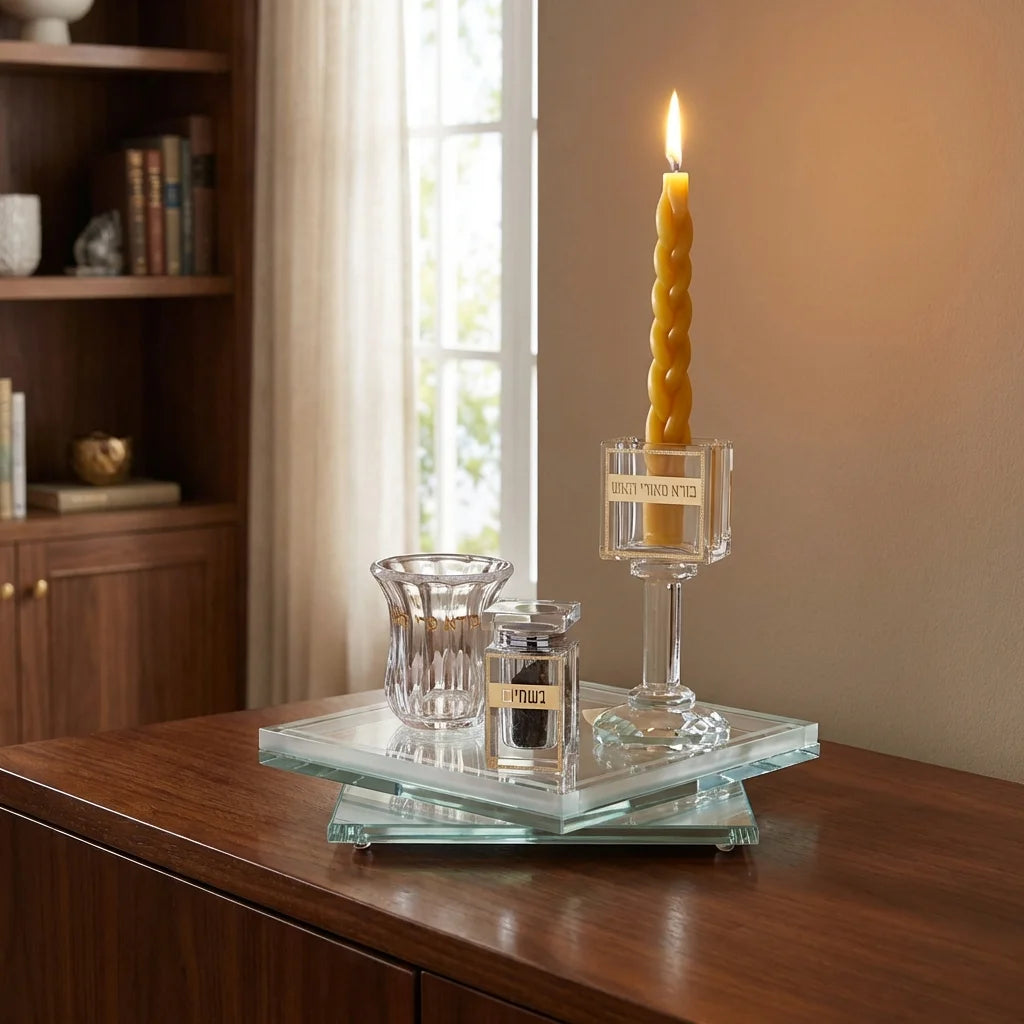 סט הבדלה מהודר מקריסטל עם מגש מסתובב 20 ס"מ