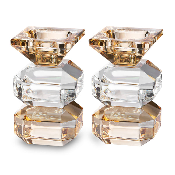 זוג פמוטי קריסטל יוקרתיים בגימור זהב – עיצוב מודרני לשולחן שבת