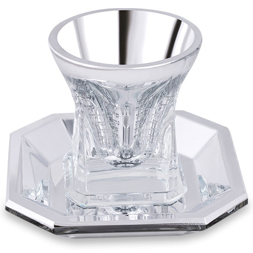 כוס קידוש מהודרת מזכוכית שקופה עם תחתית תואמת