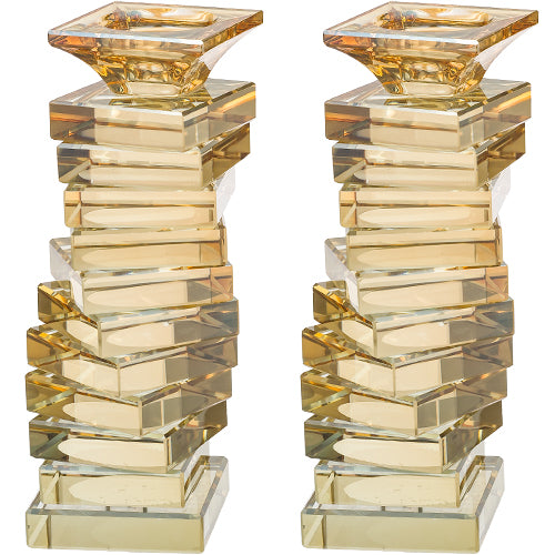 זוג פמוטים לשבת מזכוכית בגוון זהב מעוצב