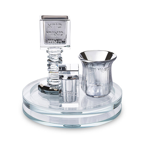 סט הבדלה מזכוכית שקופה עם מגש עגול תואם